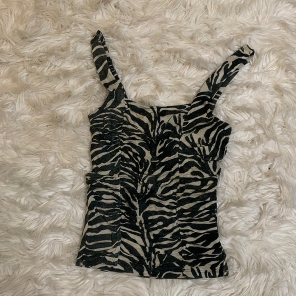 Express Zebra Print Ruched‎ Front Tank Small - Picture 2 of 8